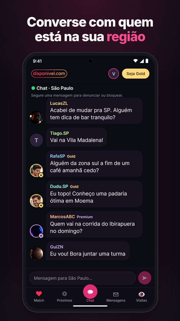 Sala de chat da região no app